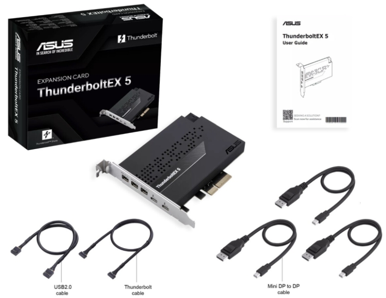 Asus представила карту расширения ThunderboltEX 5 — PCIe 4.0 x4 превращается в два Thunderbolt 5 и трио mini-DP