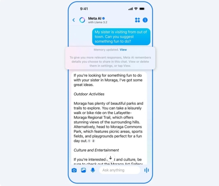 ИИ-помощник Meta✴ AI будет «запоминать» информацию о пользователях для улучшения рекомендаций